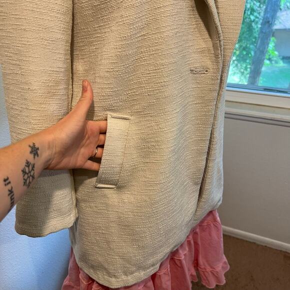 Old Navy Cream Textured Boucle Single Button Pockets Long Jacket Size Large - Picture 3 of 10
